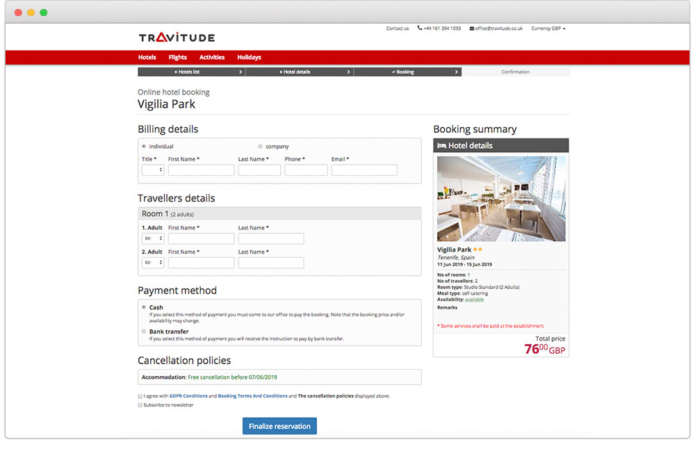 Proceso de pago optimizado con el sistema de reserva de viajes Viatud